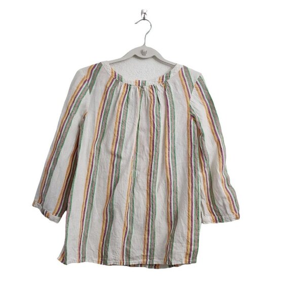 Boden‎ Womens Katie Top 4 Striped Linen Back Button Up Blouse Resortwear - Picture 1 of 13